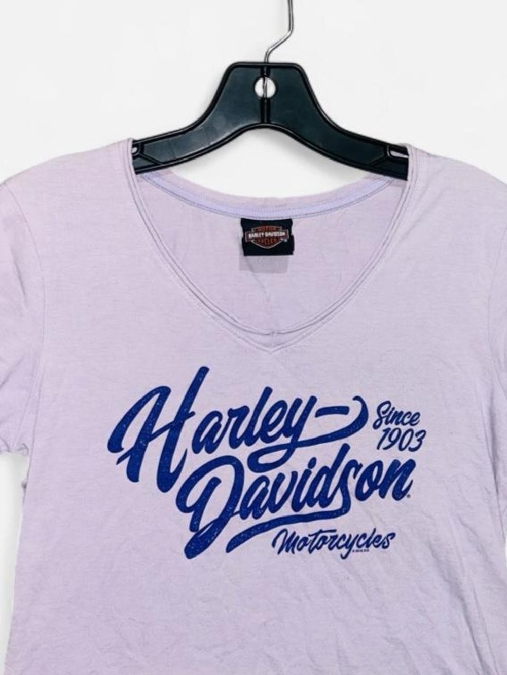 Harley-Davidson Lavender V-Neck Tee with Navy Script